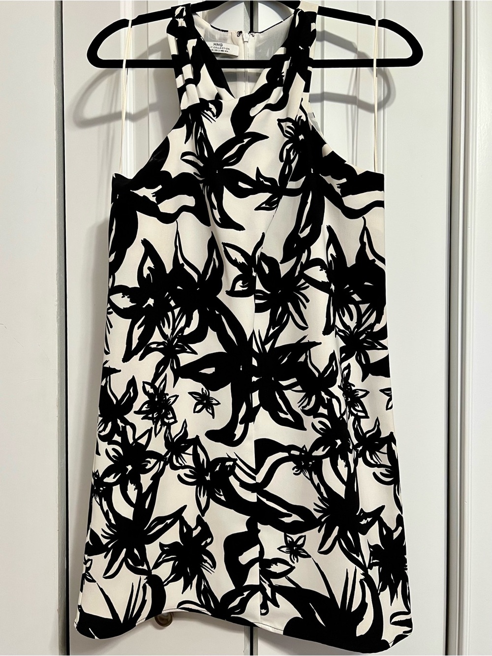 MANGO Black and White Floral Mini Dress